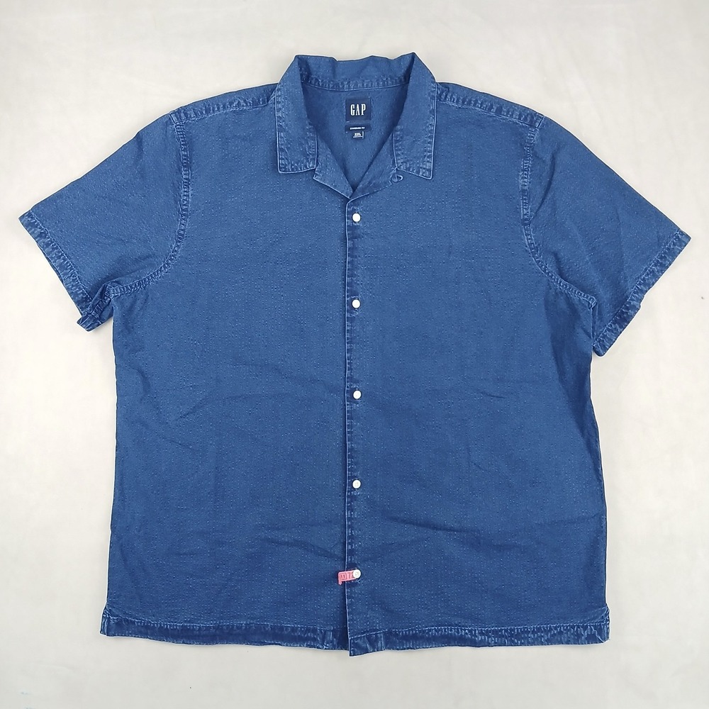Gap XXL Mens Shirt Hawaiian Camp Chambray Seersucker 27x30